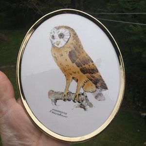 Vintage 1975 Goebel West Germany Hand Painted Barn Owl Ceramic Plaque F Kirchner